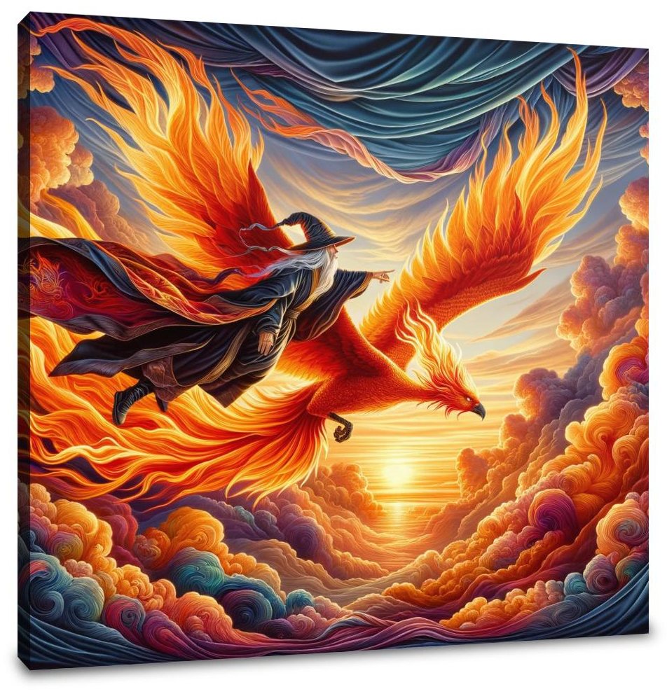 Sunset Soar Phoenix and Wizard Canvas