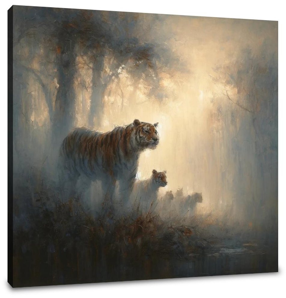 Tigers Family in the Mist Canvas
