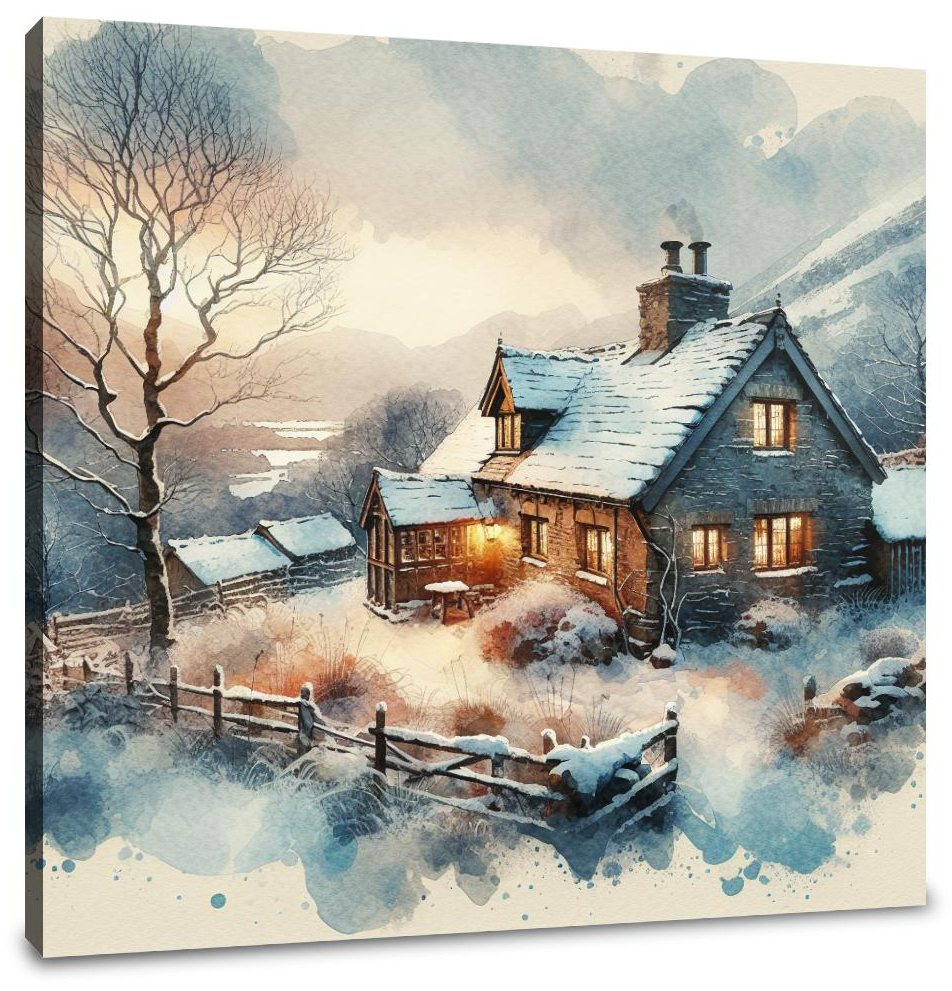 Winter's Embrace Cottage Canvas