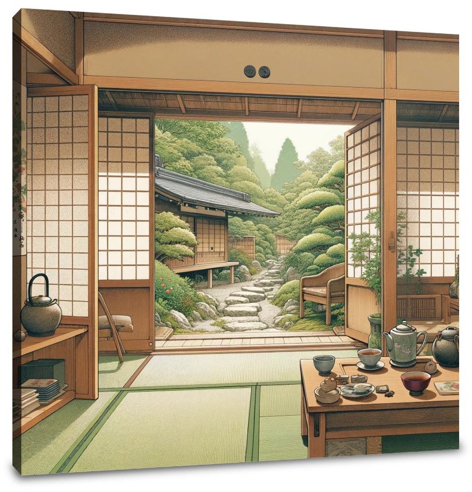 Serene Tea House Canvas