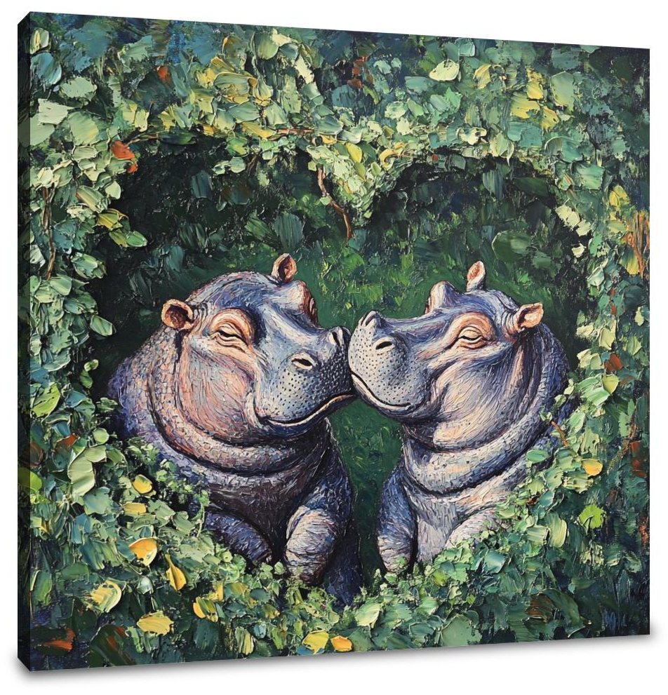 Embracing Hippopotamuses Canvas