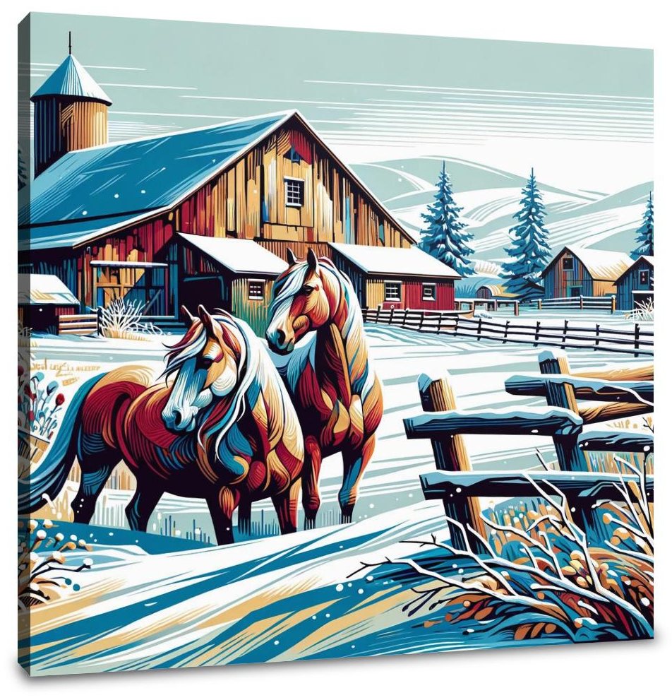 Whimsical Winter Farm Canvas