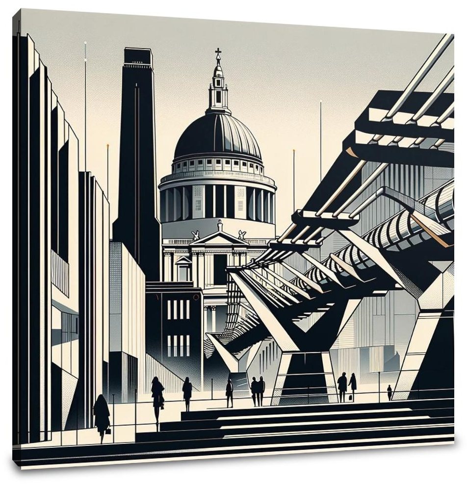 London Tate Modern and Millennium Bridge Modernist Canvas