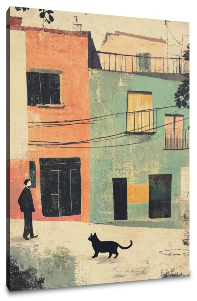 Black Cat Crossing Canvas