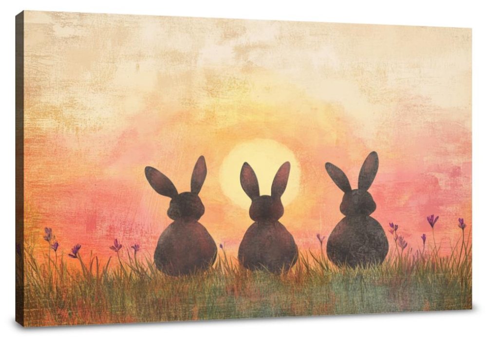 Three Bunnies Sunset Canvas