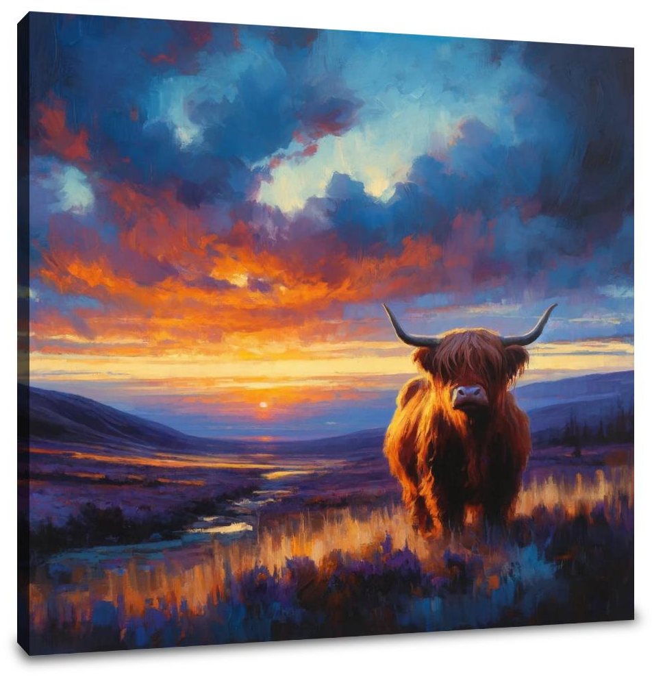 Twilight Contrast Highland Cow Canvas