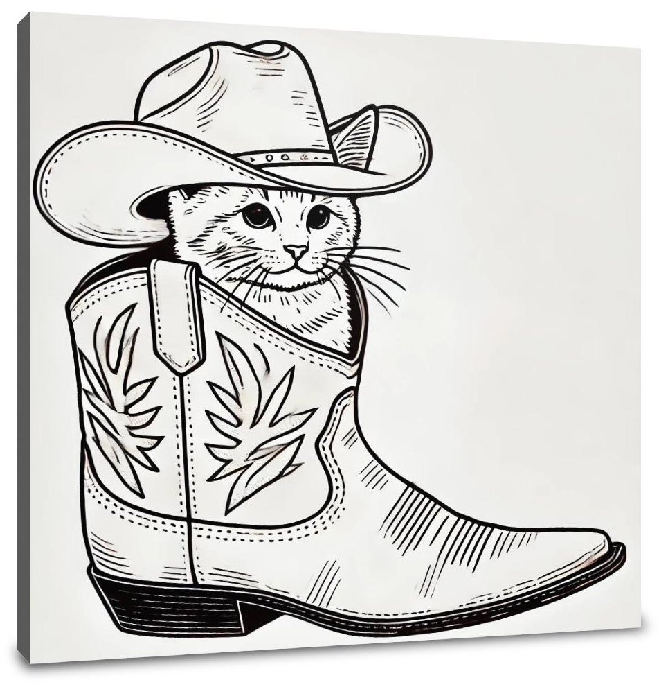 Whimsical Cat in Cowboy Boot Canvas