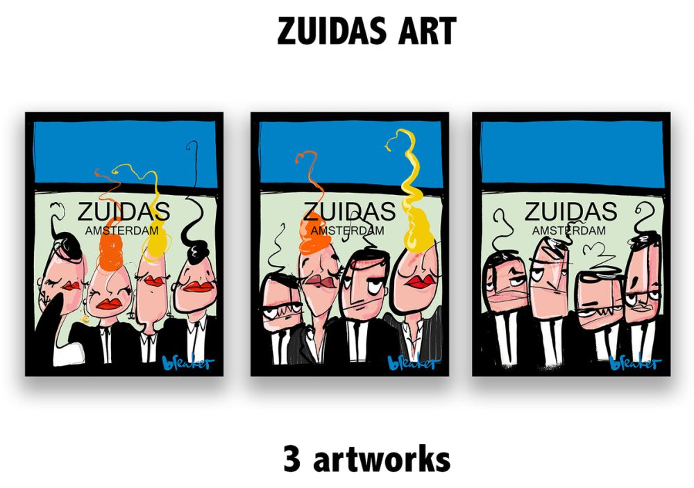 The Zuidas straat. Drie artworks