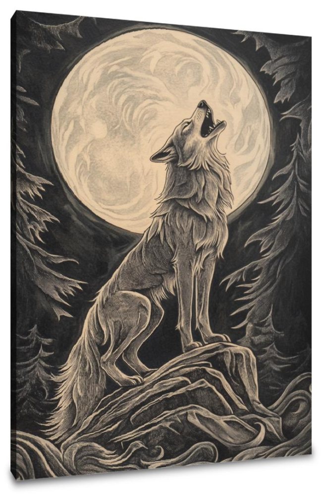 Moonlit Howling Wolf Canvas