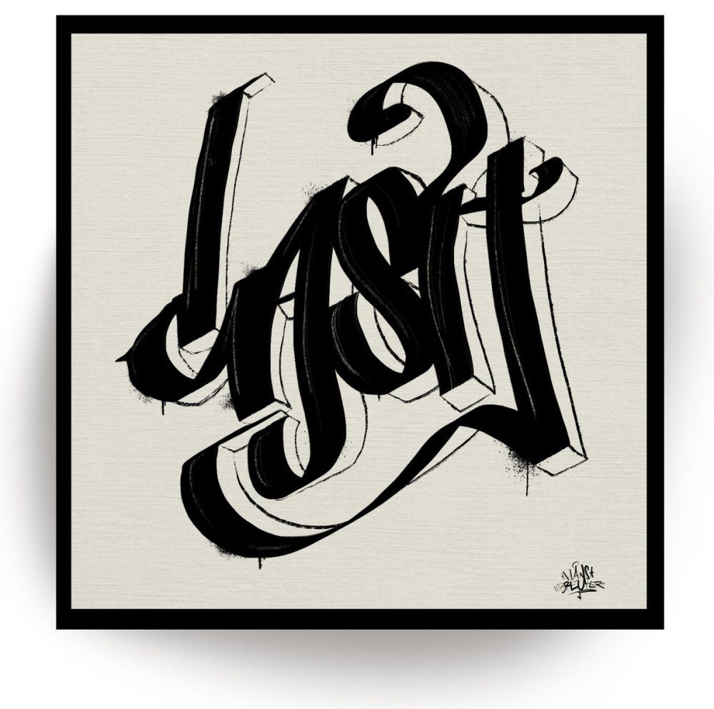 Cash Kalligraffiti. Black letter on light brown background