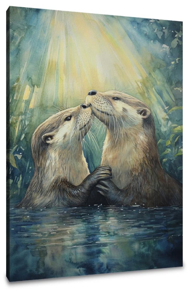 Otters' Embrace on Canvas