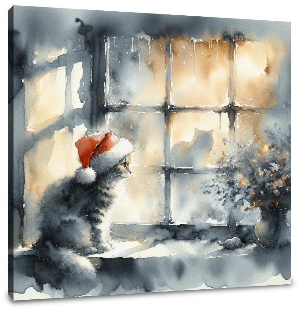Christmas Solitude Feline Canvas