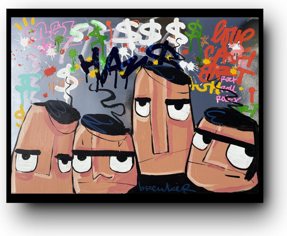 Bad boys in the streets op zilver karton 70 x 50 cm