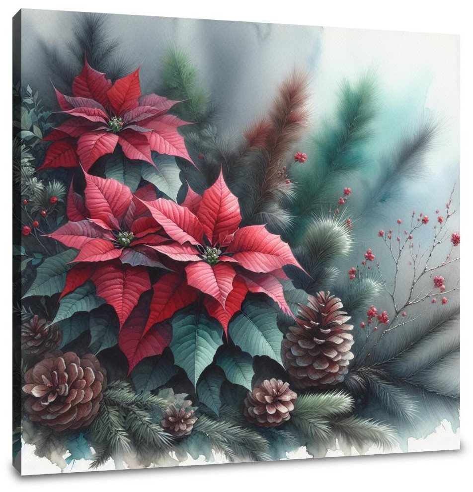 Velvety Poinsettia Winter Canvas