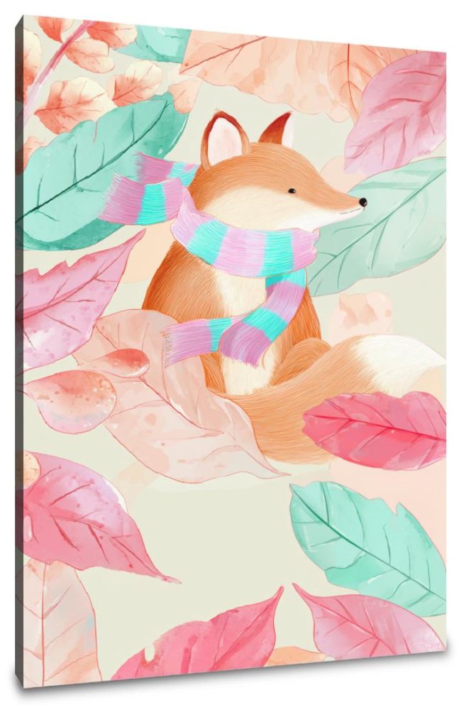 Fox and Leafy Scarf Canvas