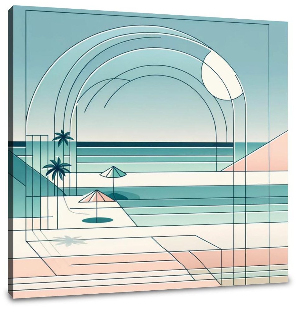 Pastel Shores: A Geometric Seaside Canvas