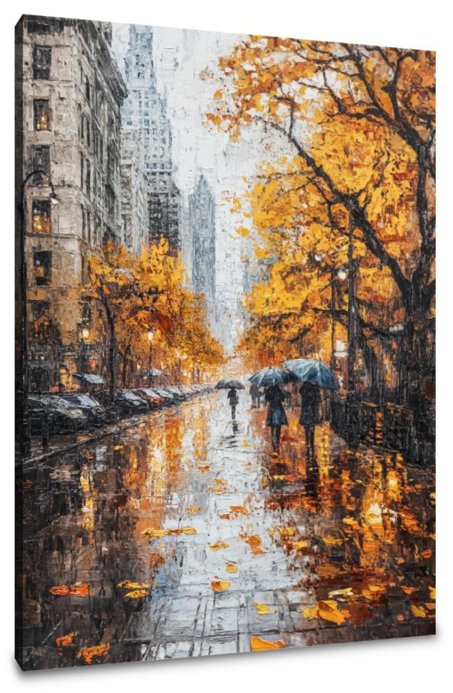 Autumn Rain City Canvas