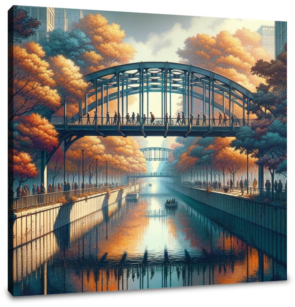 Autumn Urban Bridge Canvas