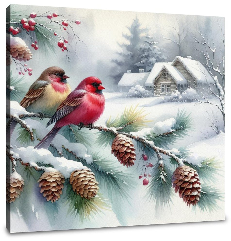 Winter Solitude: Birds' Reflection Canvas