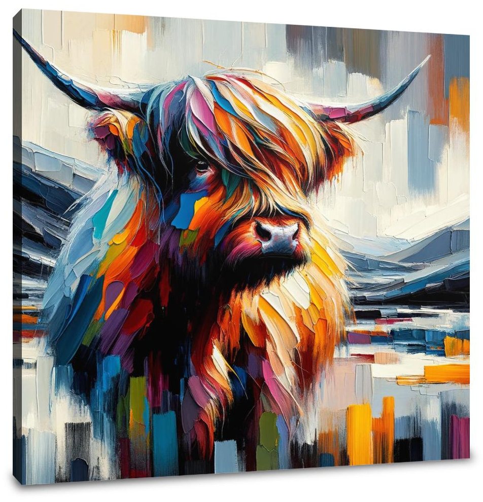 Vibrant Highland Cow Abstract Canvas