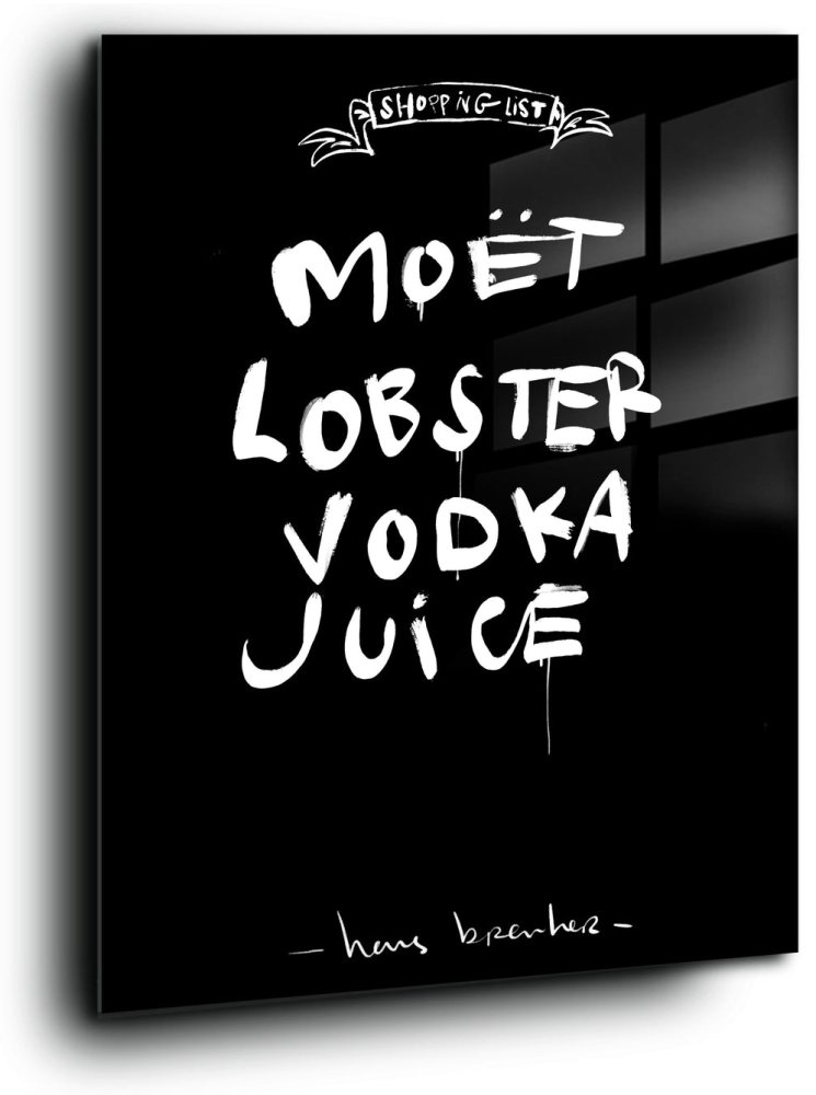 Saturday night shopping list. Moët, lobster, vodka, juice