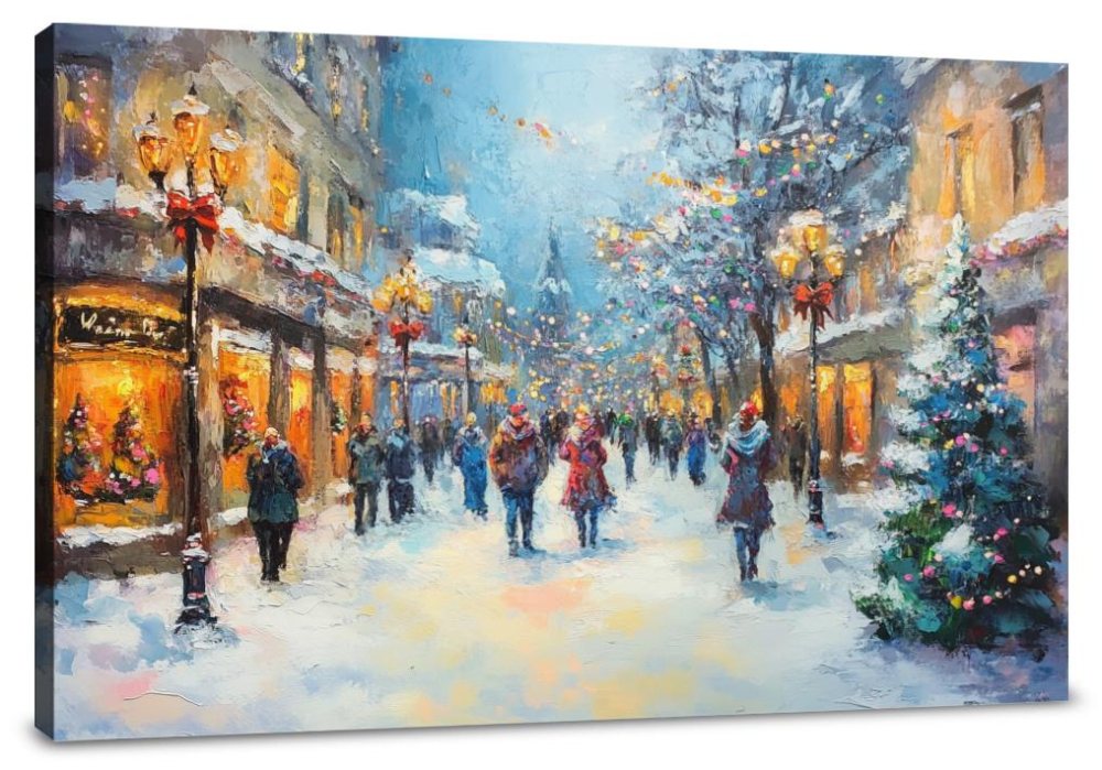 Festive Winter Street Canvas