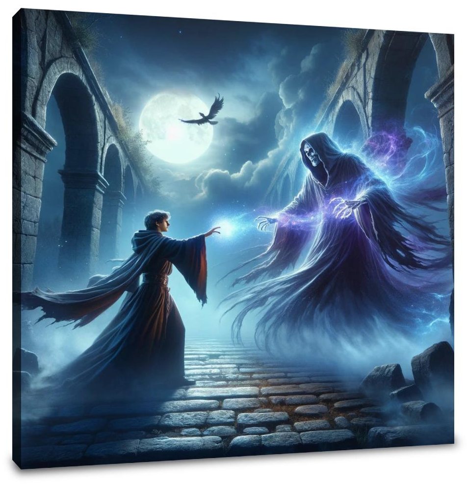 Sorcerer's Moonlit Duel Canvas