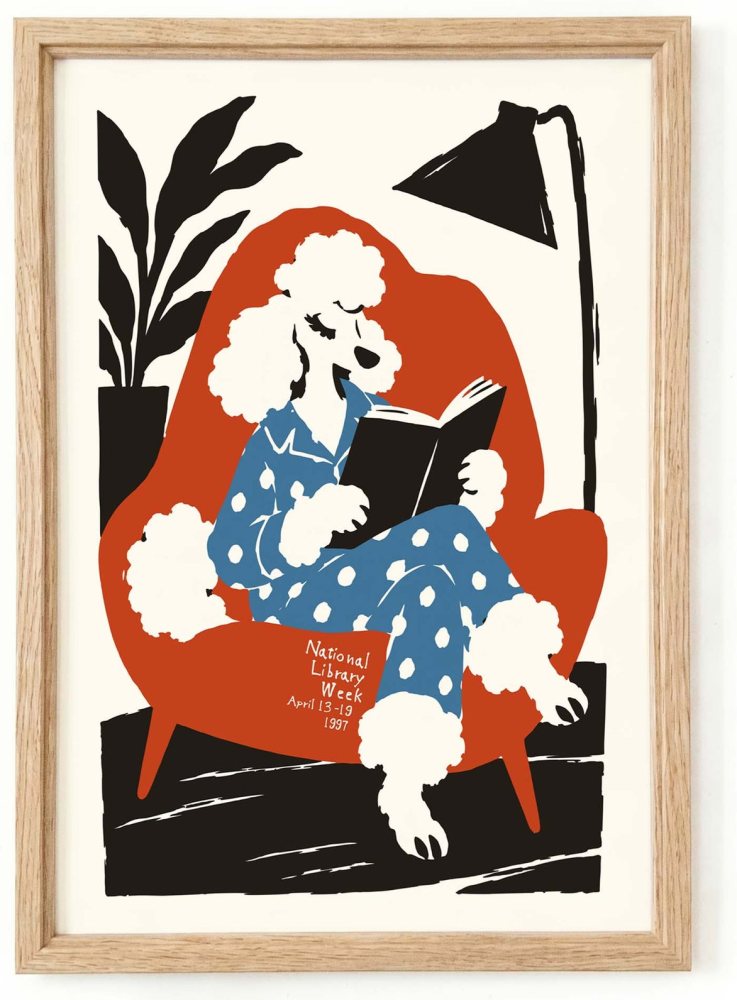 National Library Week Poodle Reading Print