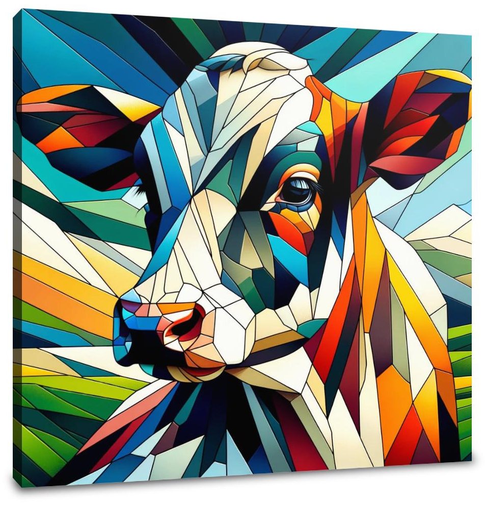 Cubist Contrast Cow Canvas
