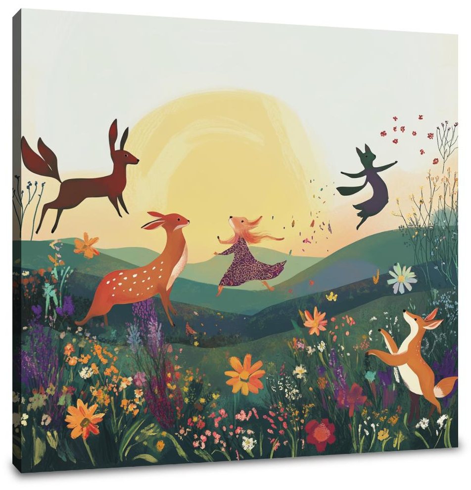 Dancing Animals Sunrise Canvas