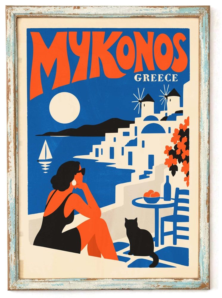 Mykonos Greece Vintage Mediterranean Travel Wall Art
