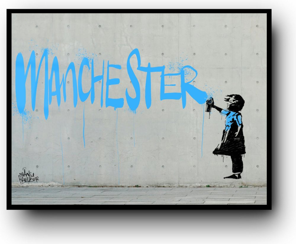 Manchester Spraycan Girl – Manchester City Inspired Street Art