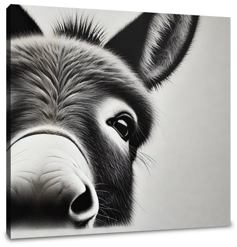 Curious Donkey Peeking Canvas