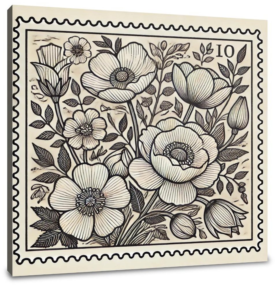 Floral Stamp Line Art Canvas