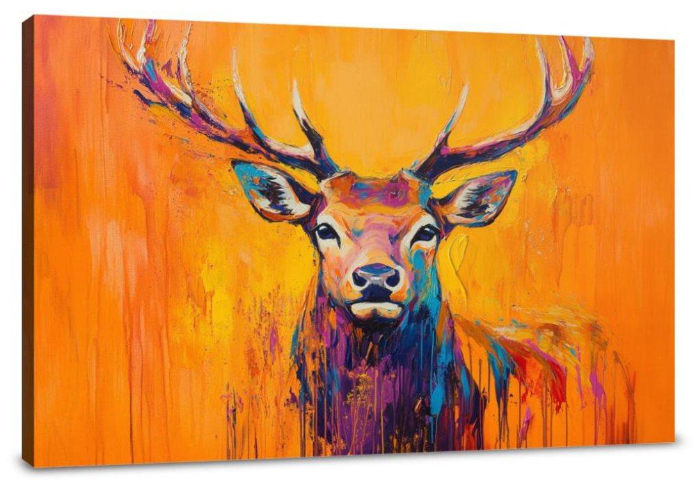 Vibrant Deer on Orange Canvas