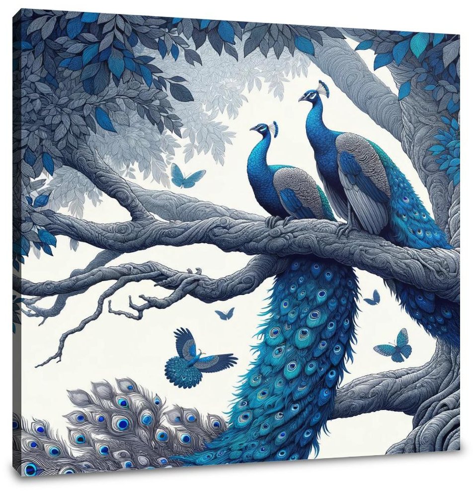 Blue Majesty Peacock Display Canvas