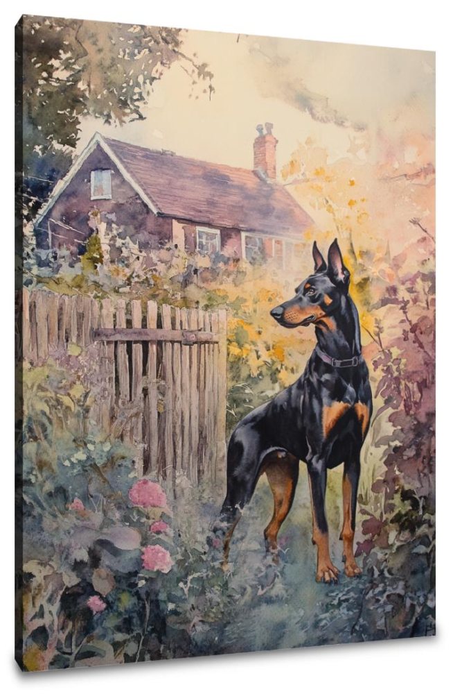 Doberman Sunset Garden Canvas