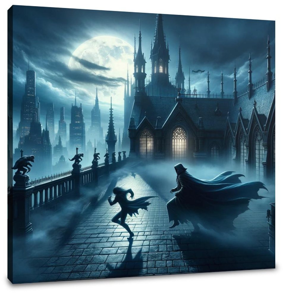 Gothic Rooftop Pursuit Canvas
