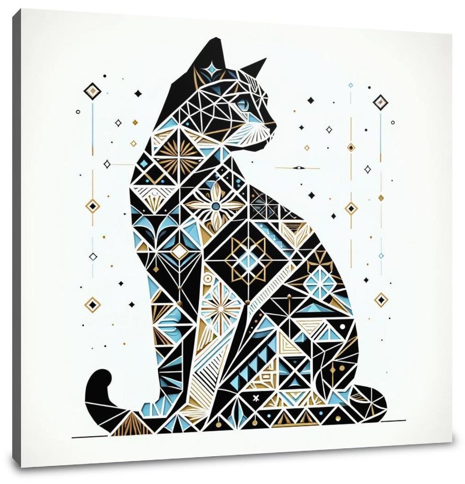 Mystic Azure Feline Mosaic Canvas