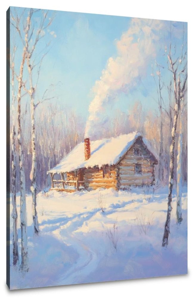 Cabin in Snow Canvas
