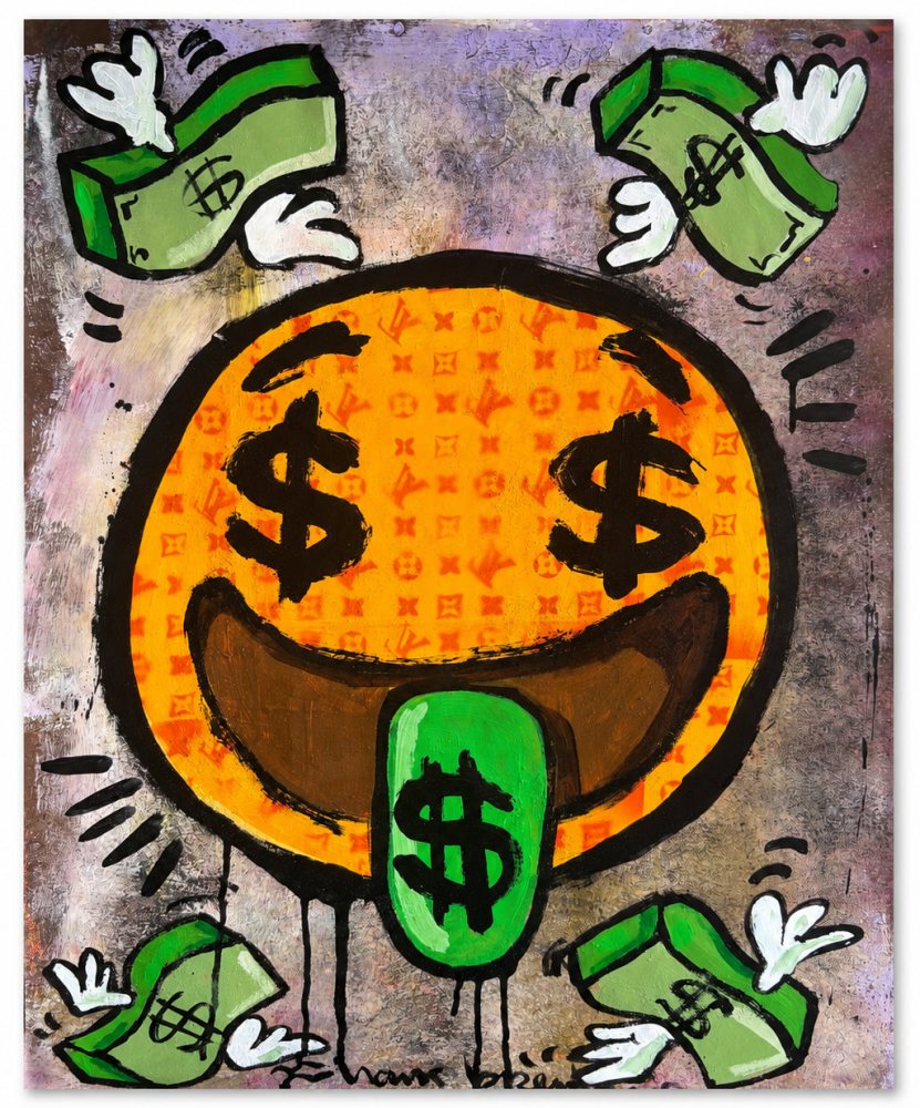 Dirty Cash emoji. Verf op papier 50 x 70 cm. (kopie)