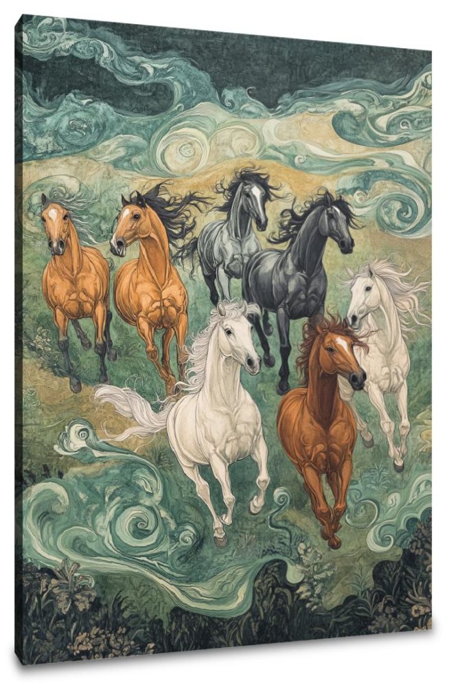 Lucky Running 7 Horses Canvas