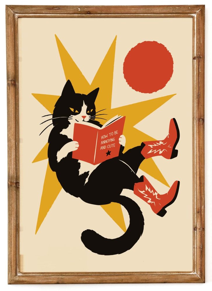 Cat Reading Funny Wall Art
