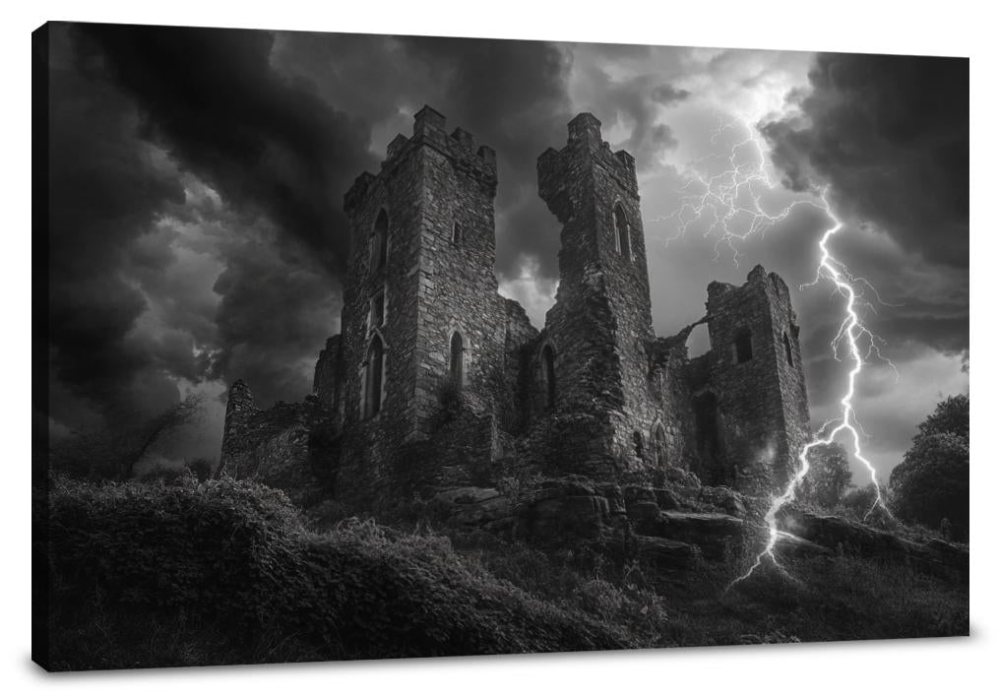 Lightning over Nostalgic Castle Canvas
