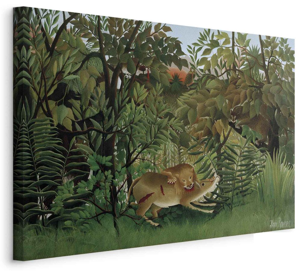 Leinwandbild - Henri Rousseau – Le Lion ayant faim se jette sur l'Antilope