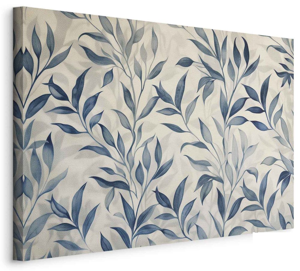 Leinwandbild - Leaves in Blue Color Delicate Botanical Motif
