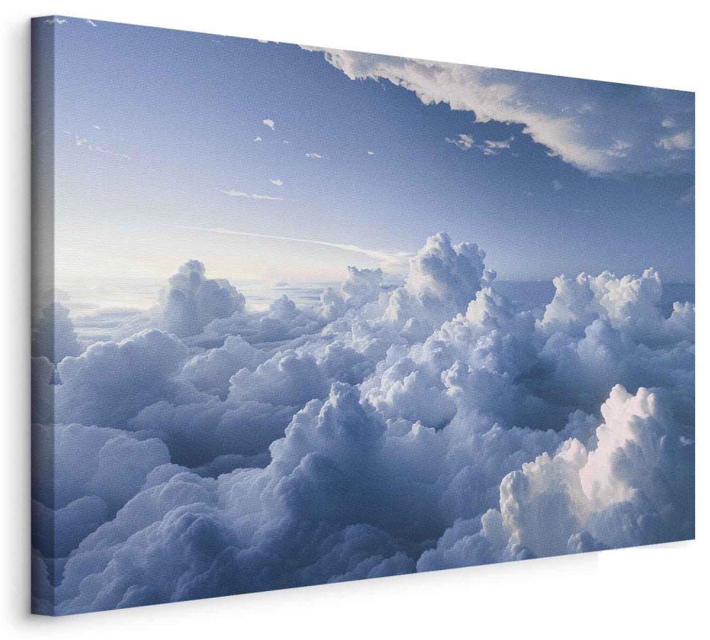 Leinwandbild - Aerial Landscapes: Rays Lighting Up Fluffy Cloud Formations