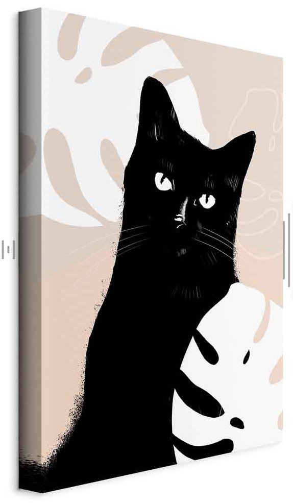 Leinwandbild - Cat in Monsteras (1 Part) Vertical