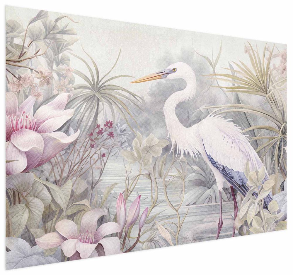 Poster - Heron Wading in a Pond - illustration in light colors