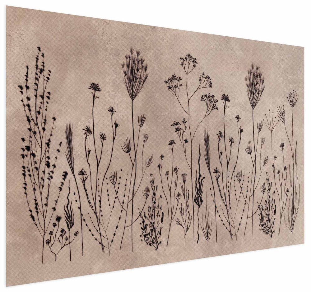 Poster - Field Flowers - black plants on a lime wash background